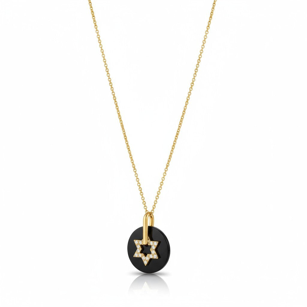 Black Onyx and Diamond Jewish Star Necklace