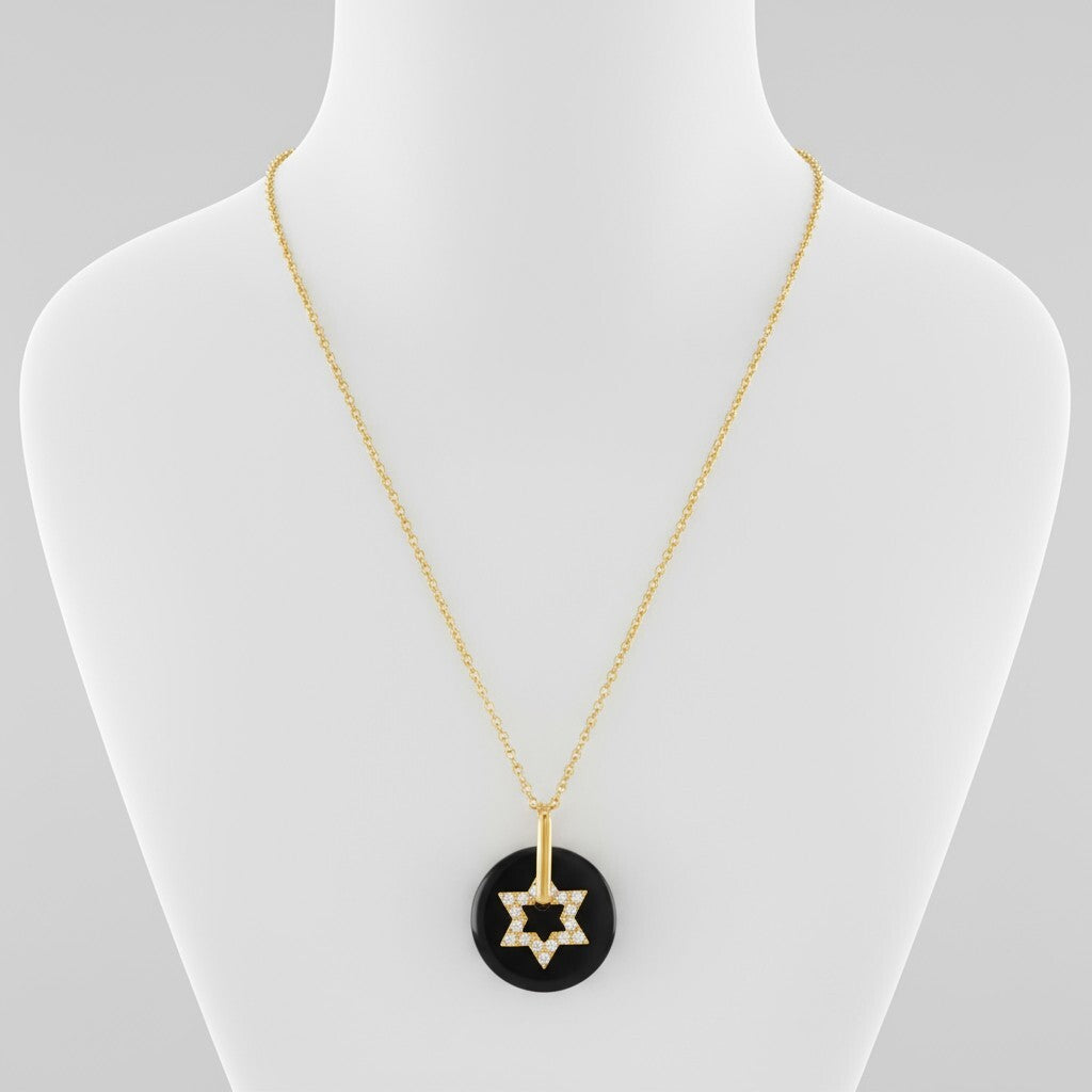 Black Onyx and Diamond Jewish Star Necklace