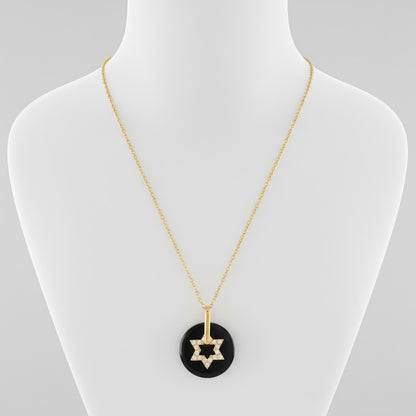 Black Onyx and Diamond Jewish Star Necklace