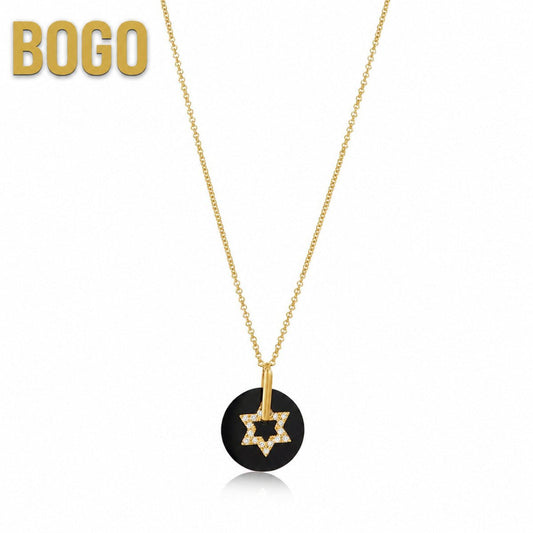 Black Onyx and Diamond Jewish Star Necklace
