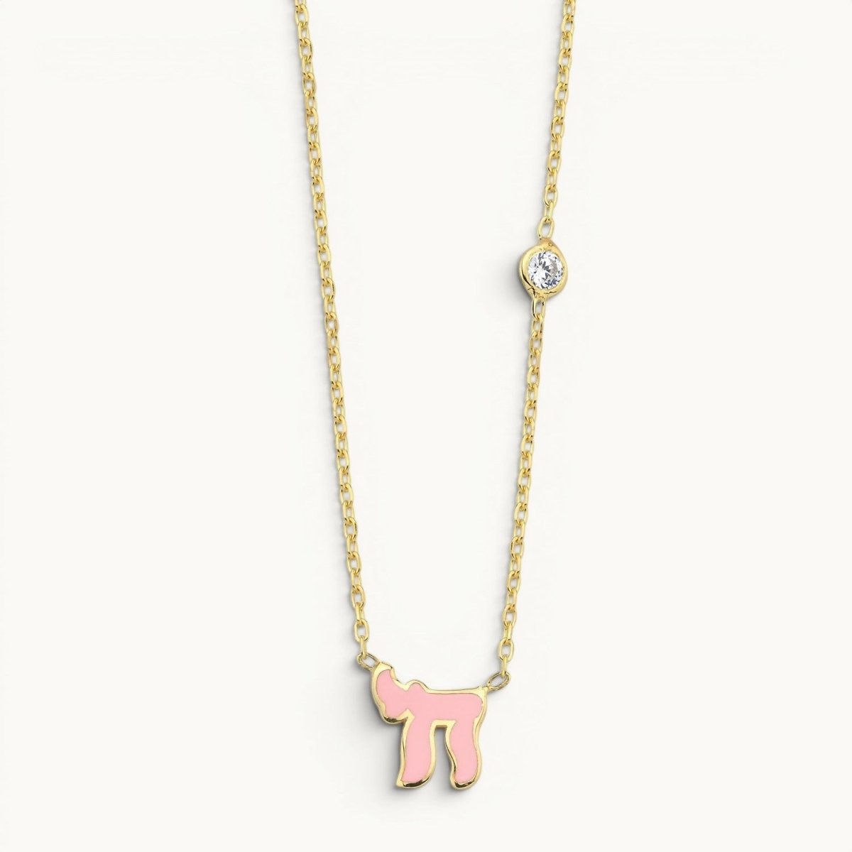 Blue Enamel Chai Necklace in Gold | Alef Bet