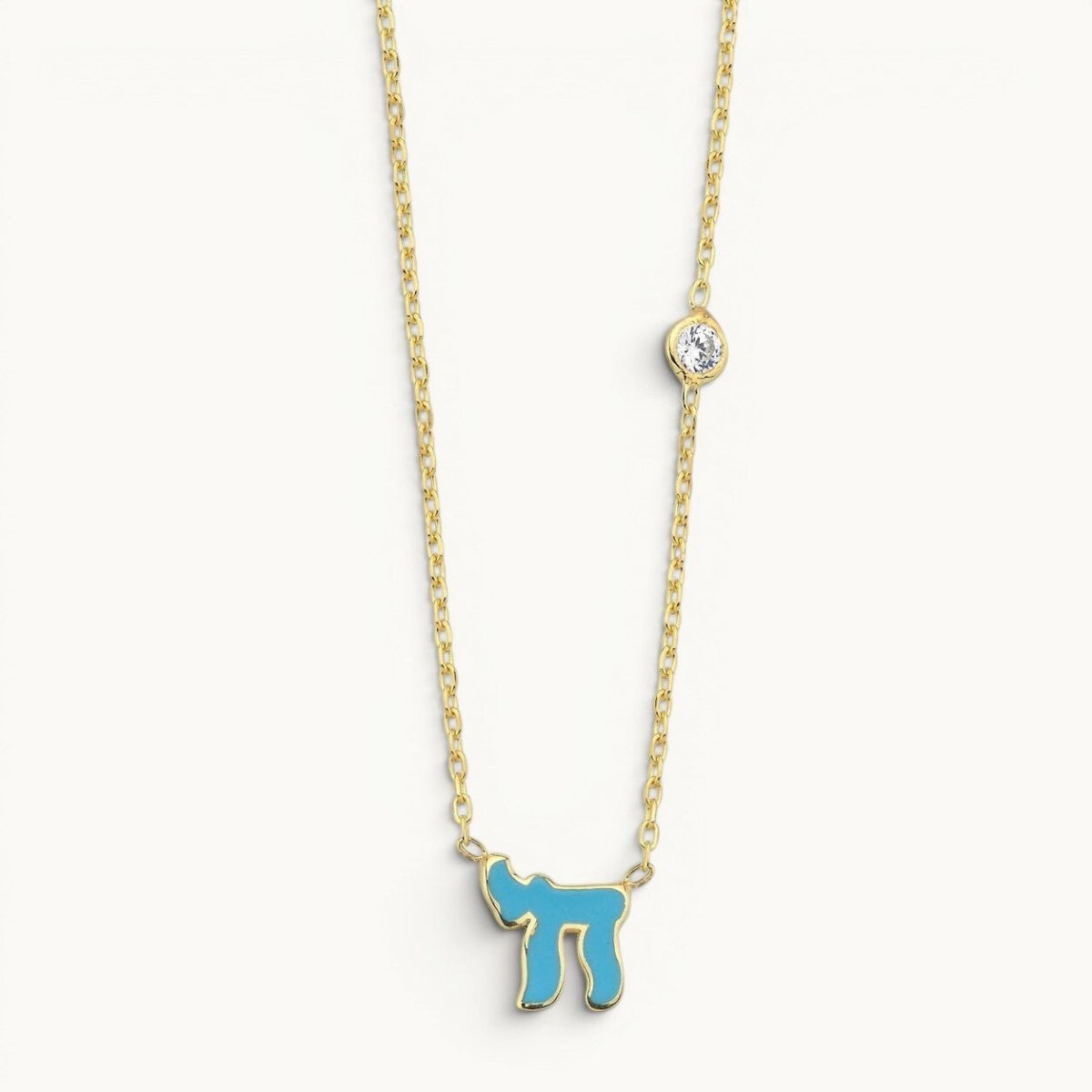 Blue Enamel Chai Necklace in Gold | Alef Bet