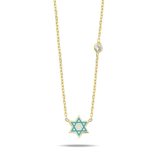 Blue Enamel Star of David Necklace Gold