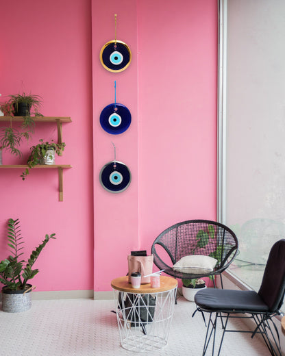 Blue Evil Eye Home Wall Decor with Gold Rim