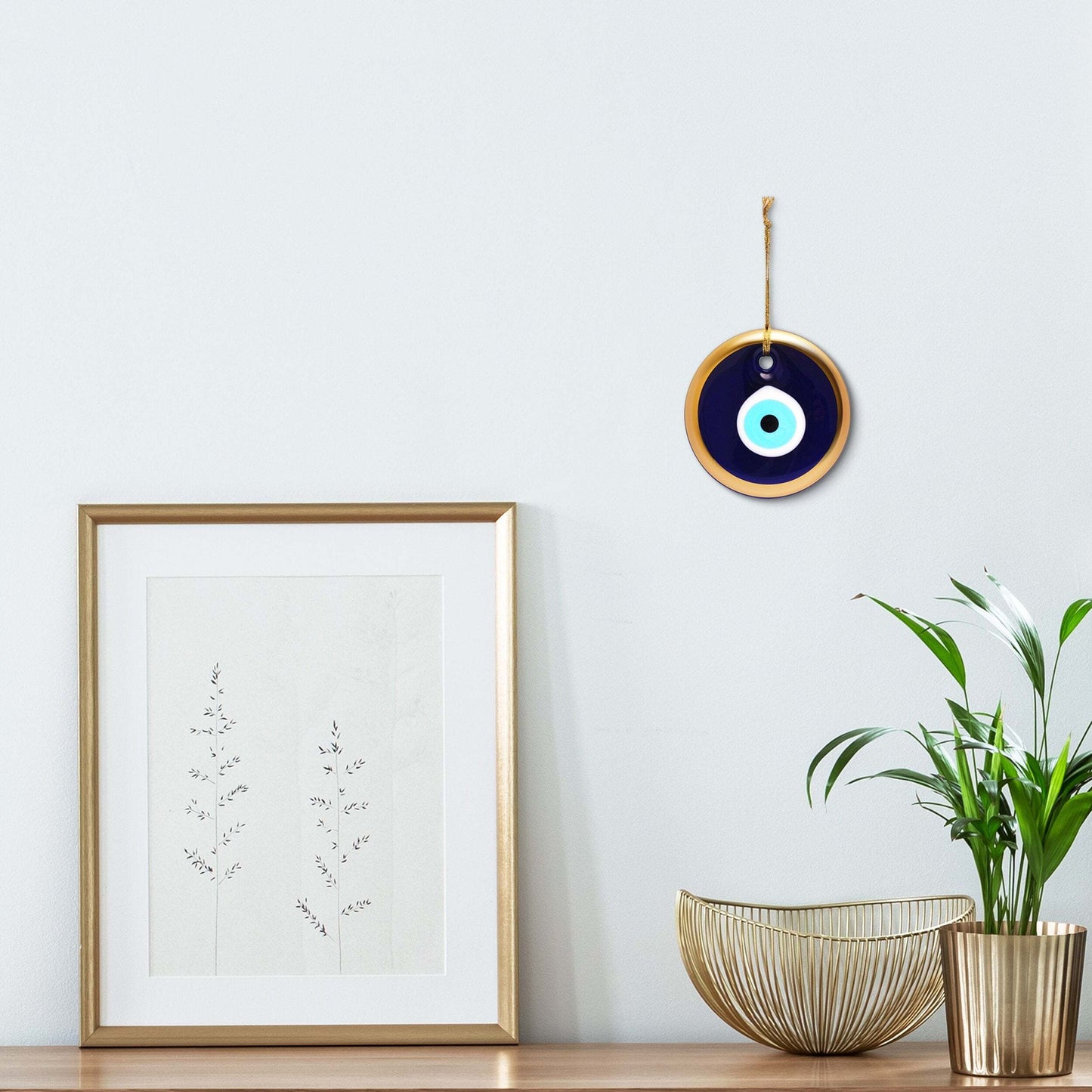 Blue Evil Eye Home Wall Decor with Gold Rim