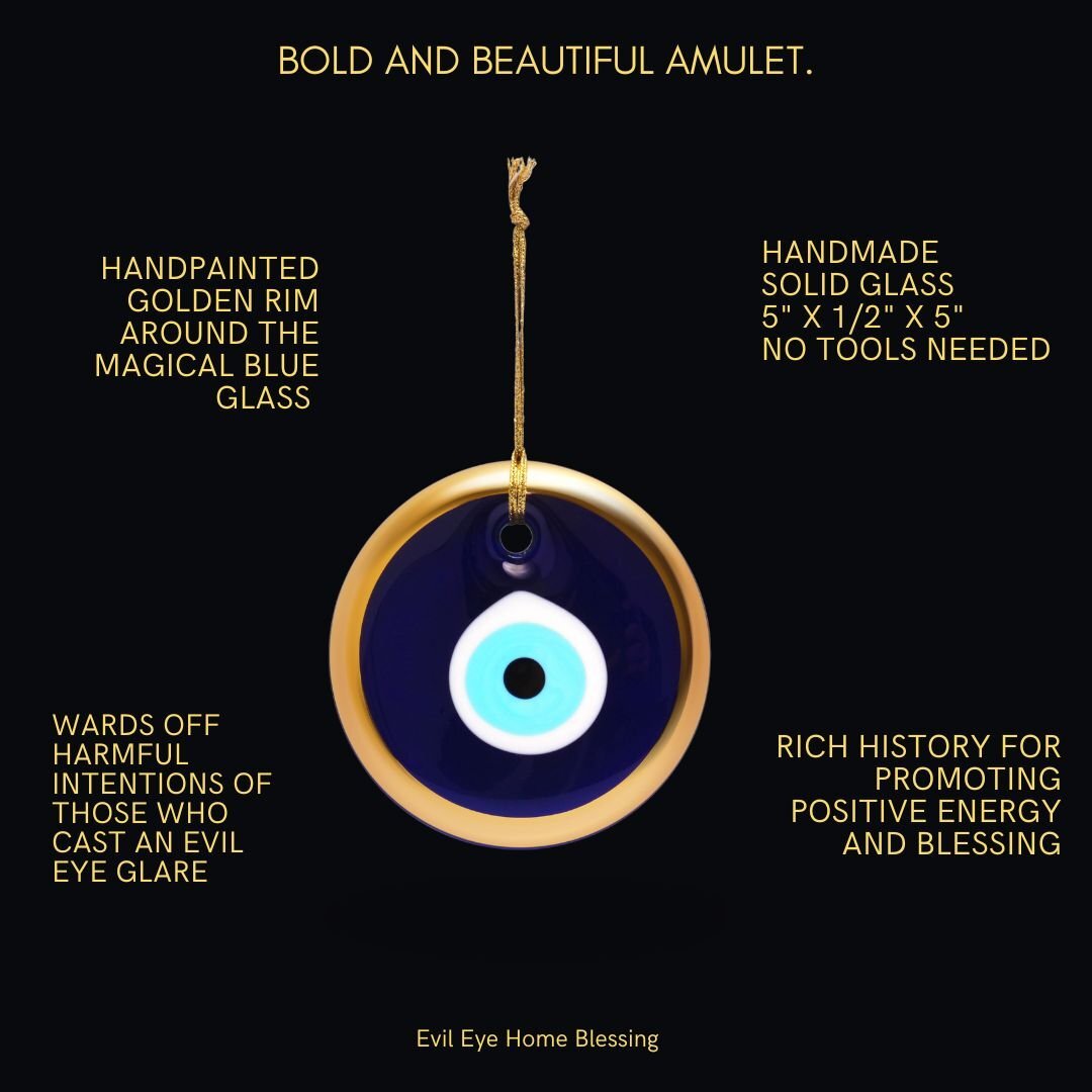 Blue Evil Eye Home Wall Decor with Gold Rim