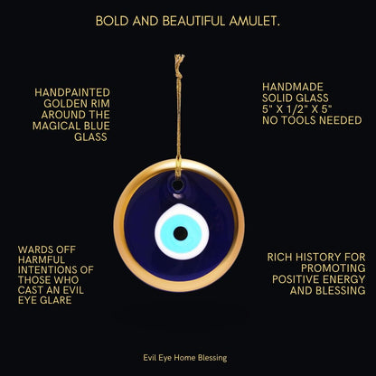 Blue Evil Eye Home Wall Decor with Gold Rim