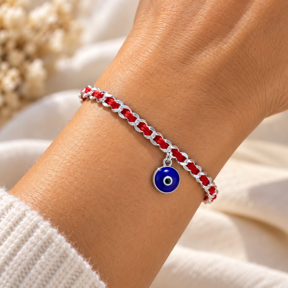 Blue Evil Eye Sterling Silver 925 Red String Bracelet, handcrafted protection you wear until it decides it is done