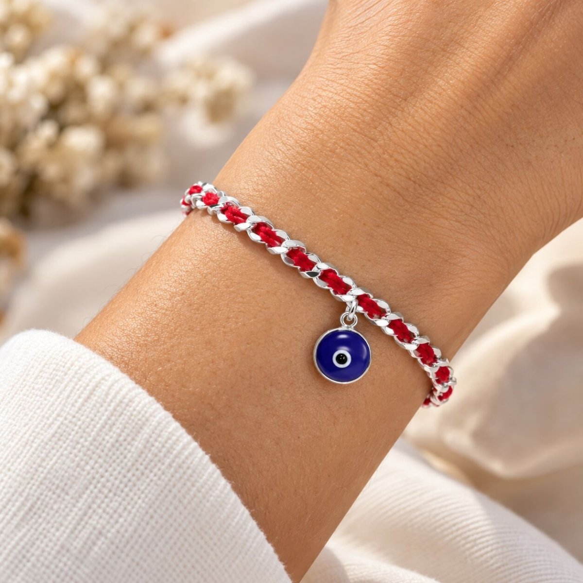 Blue Evil Eye Sterling Silver 925 Red String Bracelet, handcrafted protection you wear until it decides it is done