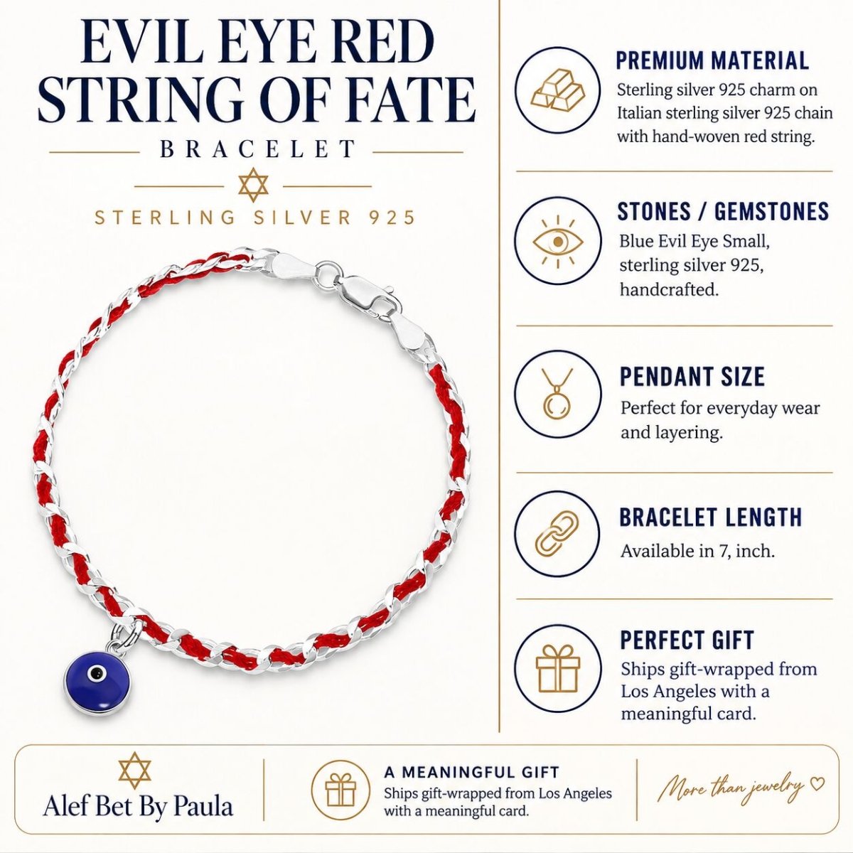 Blue Evil Eye Sterling Silver 925 Red String Bracelet, handcrafted protection you wear until it decides it is done
