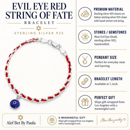 Blue Evil Eye Sterling Silver 925 Red String Bracelet, handcrafted protection you wear until it decides it is done