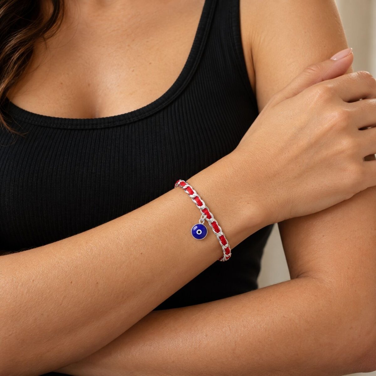 Blue Evil Eye Sterling Silver 925 Red String Bracelet, handcrafted protection you wear until it decides it is done