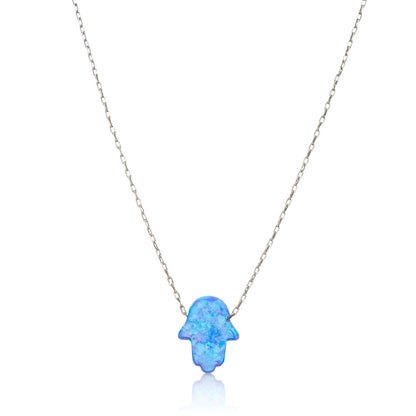 Blue Opal Hamsa Necklace | Protection Jewelry