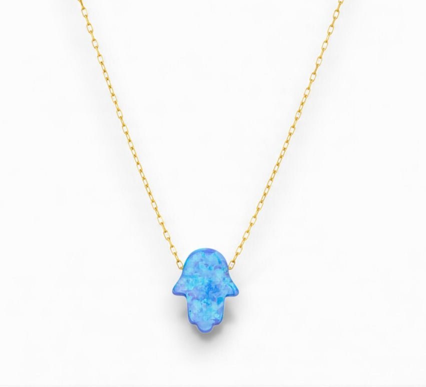 Blue Opal Hamsa Necklace | Protection Jewelry
