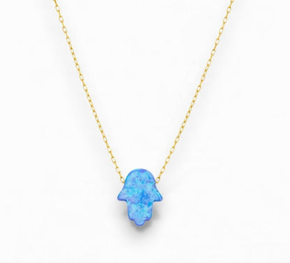 Blue Opal Hamsa Necklace | Protection Jewelry