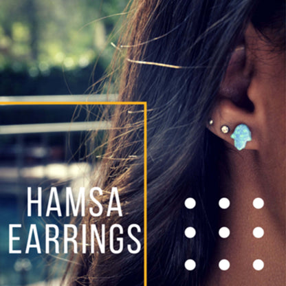 Opal Hamsa Earrings in Silver