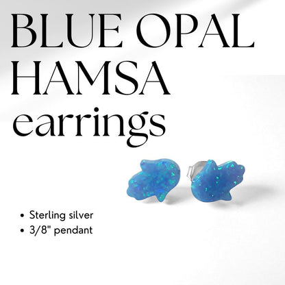 Opal Hamsa Earrings in Silver