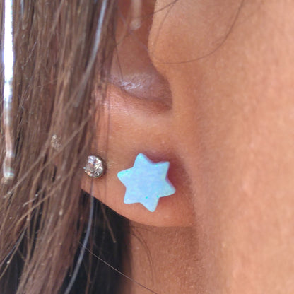 Blue Opal Star of David Earrings