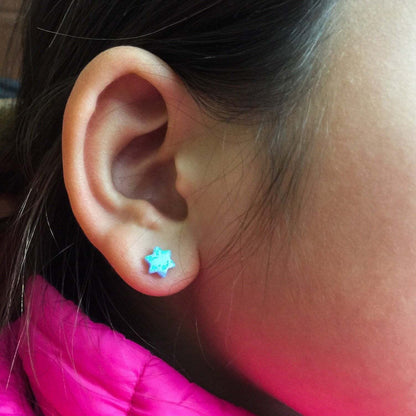 Blue Opal Star of David Earrings