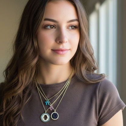 Blue Star of David CZ Halo Necklace in Silver and Gold