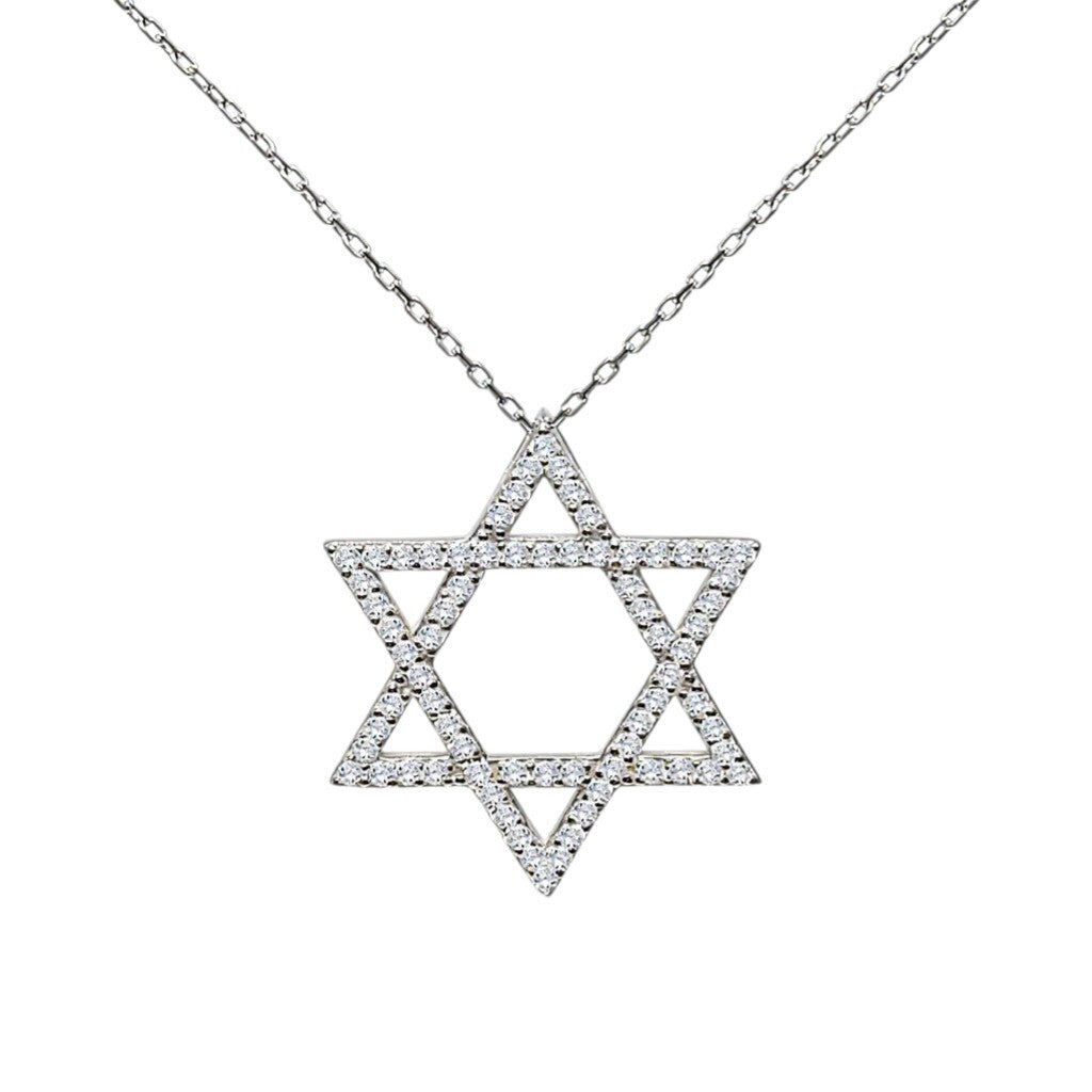 Star of David necklace in sterling silver with pave cubic zirconia by Alef Bet