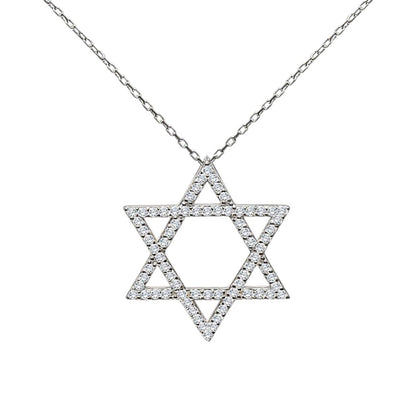 Star of David necklace in sterling silver with pave cubic zirconia by Alef Bet