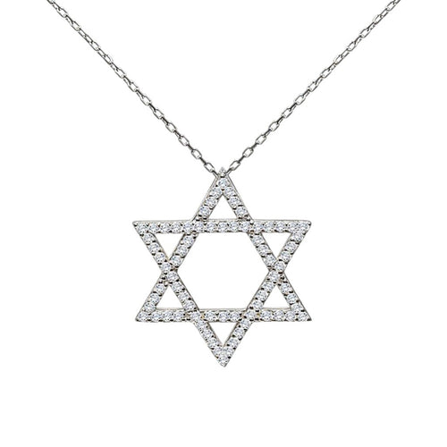 Star of David necklace in sterling silver with pave cubic zirconia by Alef Bet