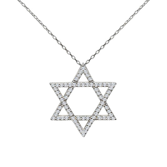 Star of David necklace in sterling silver with pave cubic zirconia by Alef Bet