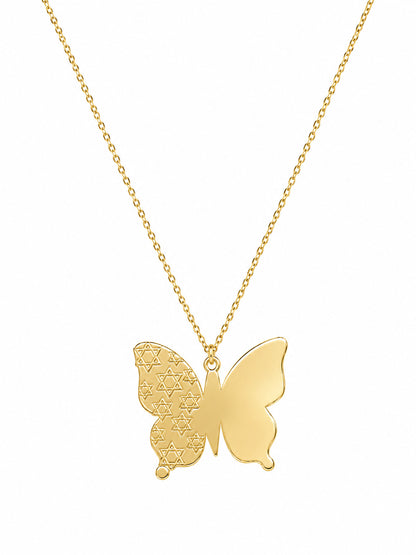 Butterfly and Star of David Necklace for Freedom in 14k Gold Plated Sterling Silver