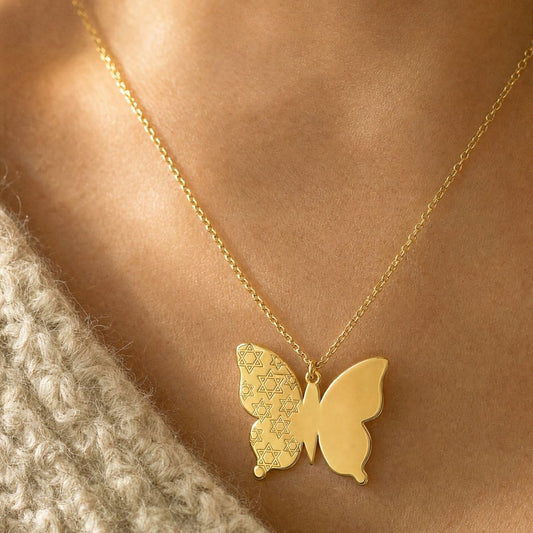 Butterfly and Star of David Necklace for Freedom in 14k Gold Plated Sterling Silver