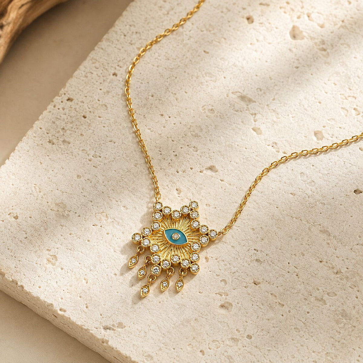 Celestial Evil Eye Necklace Gold CZ Turquoise Enamel | Alef Bet