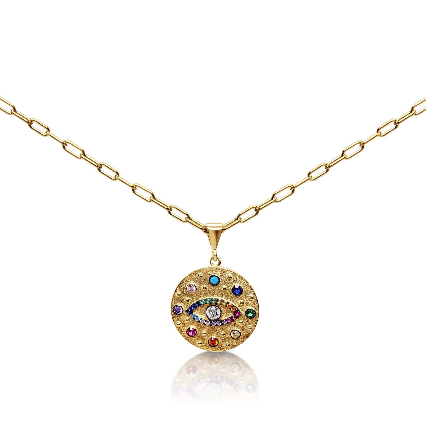 Celestial Evil Eye Pendant With Colorful Accents on a Chain