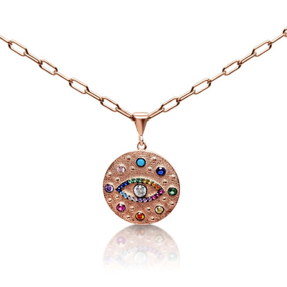 Celestial Evil Eye Pendant With Colorful Accents on a Chain