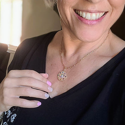 Celestial Evil Eye Pendant With Colorful Accents on a Chain