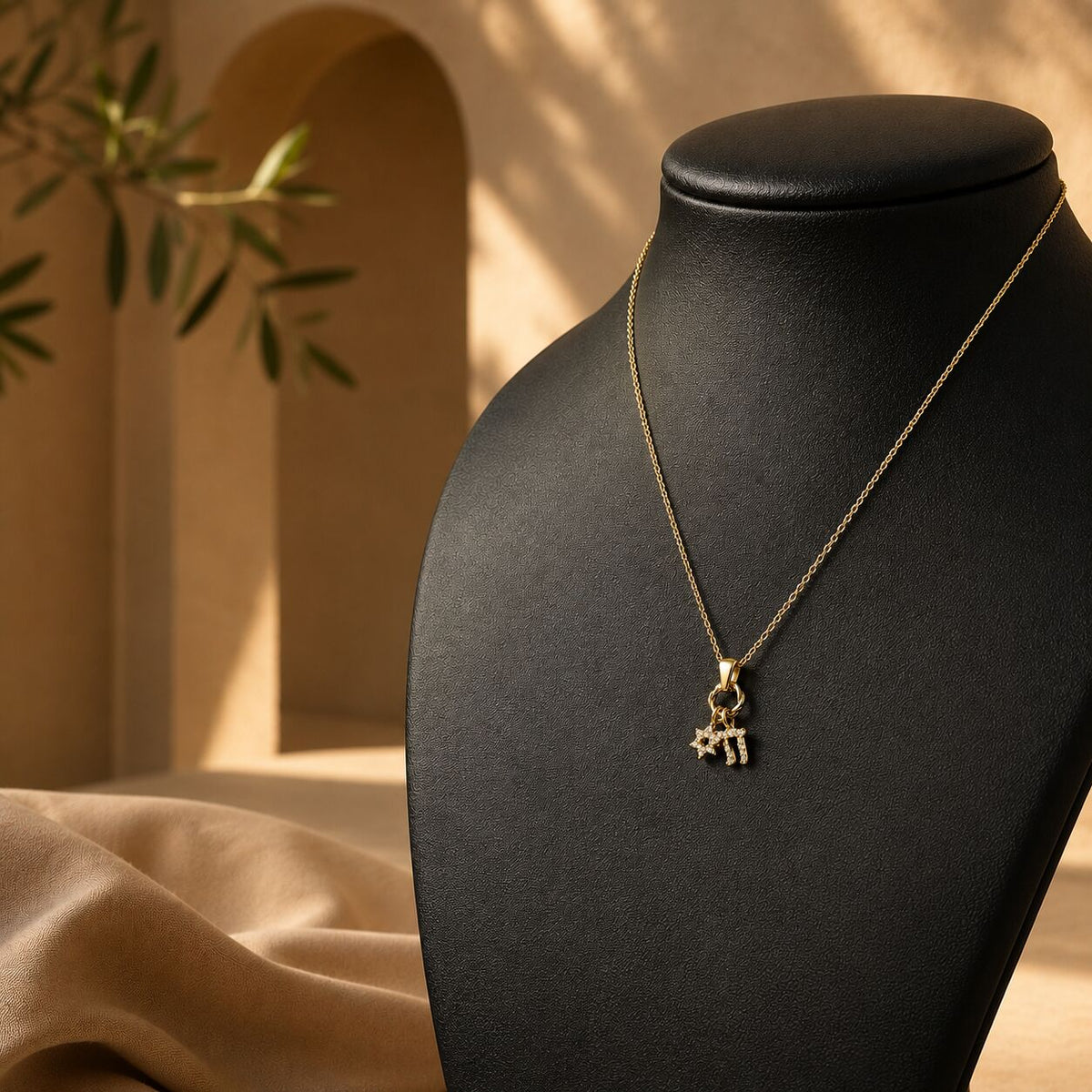 Chai Star David necklace in polished sterling silver with interlocking charm elements