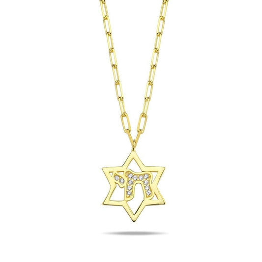 Chai and Star of David Gold Necklace for Love and Life