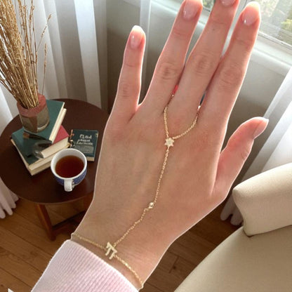 Chai and Star of David Hand Chain Bracelet with Gemstones