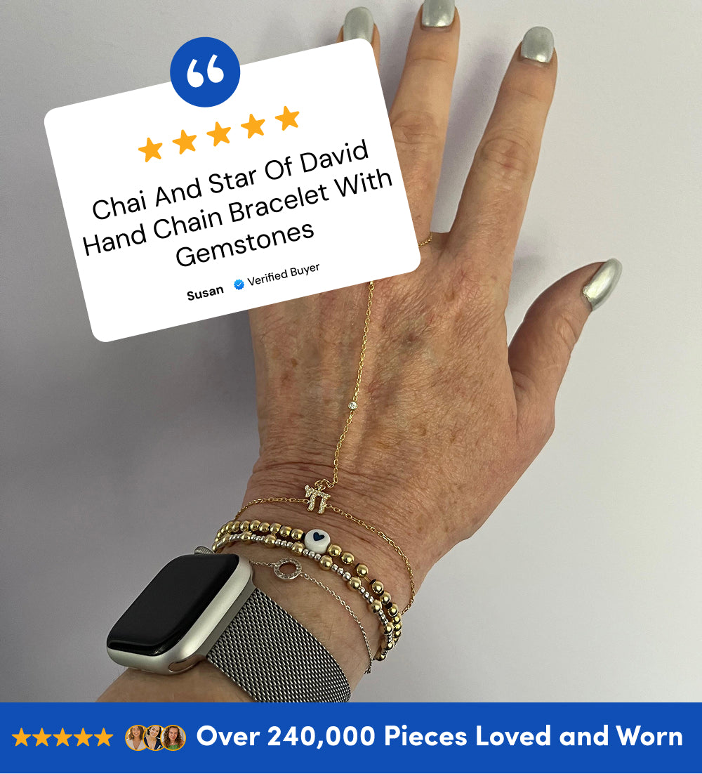 Chai and Star of David Hand Chain Bracelet with Gemstones