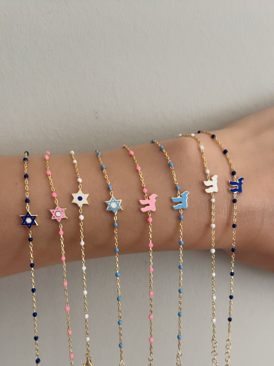 Chai Beaded Bracelet and Necklace Set in 14k Gold Plated Sterling Silver 925, matching color from wrist to neckline