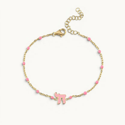 Chai Beaded Bracelet and Necklace Set in 14k Gold Plated Sterling Silver 925, matching color from wrist to neckline