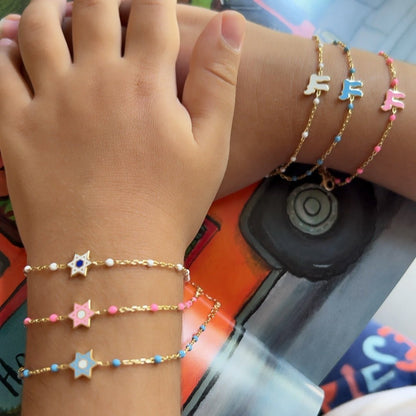 Chai Beaded Bracelet and Necklace Set in 14k Gold Plated Sterling Silver 925, matching color from wrist to neckline