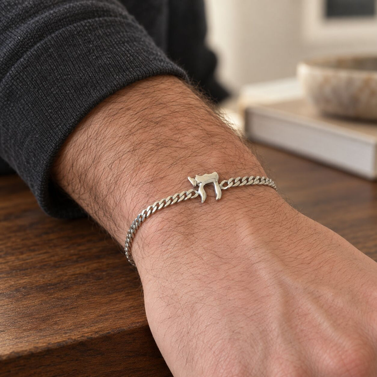 Chai Bracelet for Men | Sterling Silver 925 Curb Chain
