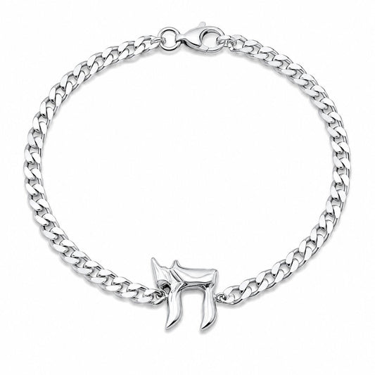 Chai Bracelet for Men | Sterling Silver 925 Curb Chain