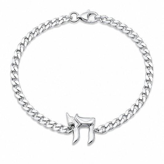 Chai Bracelet for Men | Sterling Silver 925 Curb Chain