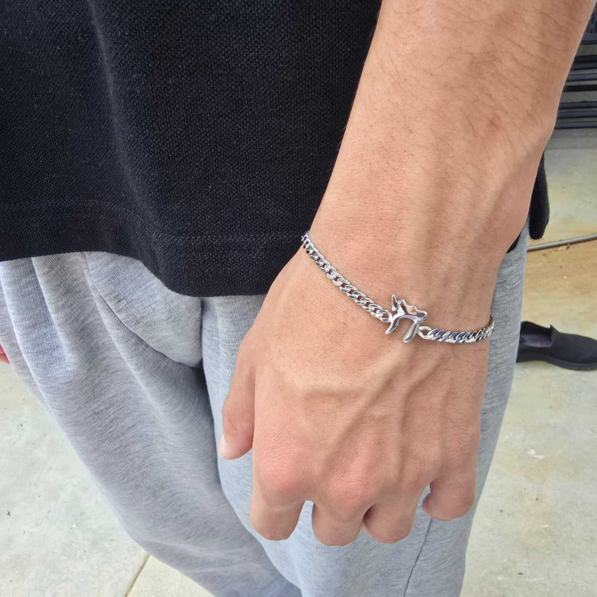 Chai Bracelet for Men | Sterling Silver 925 Curb Chain