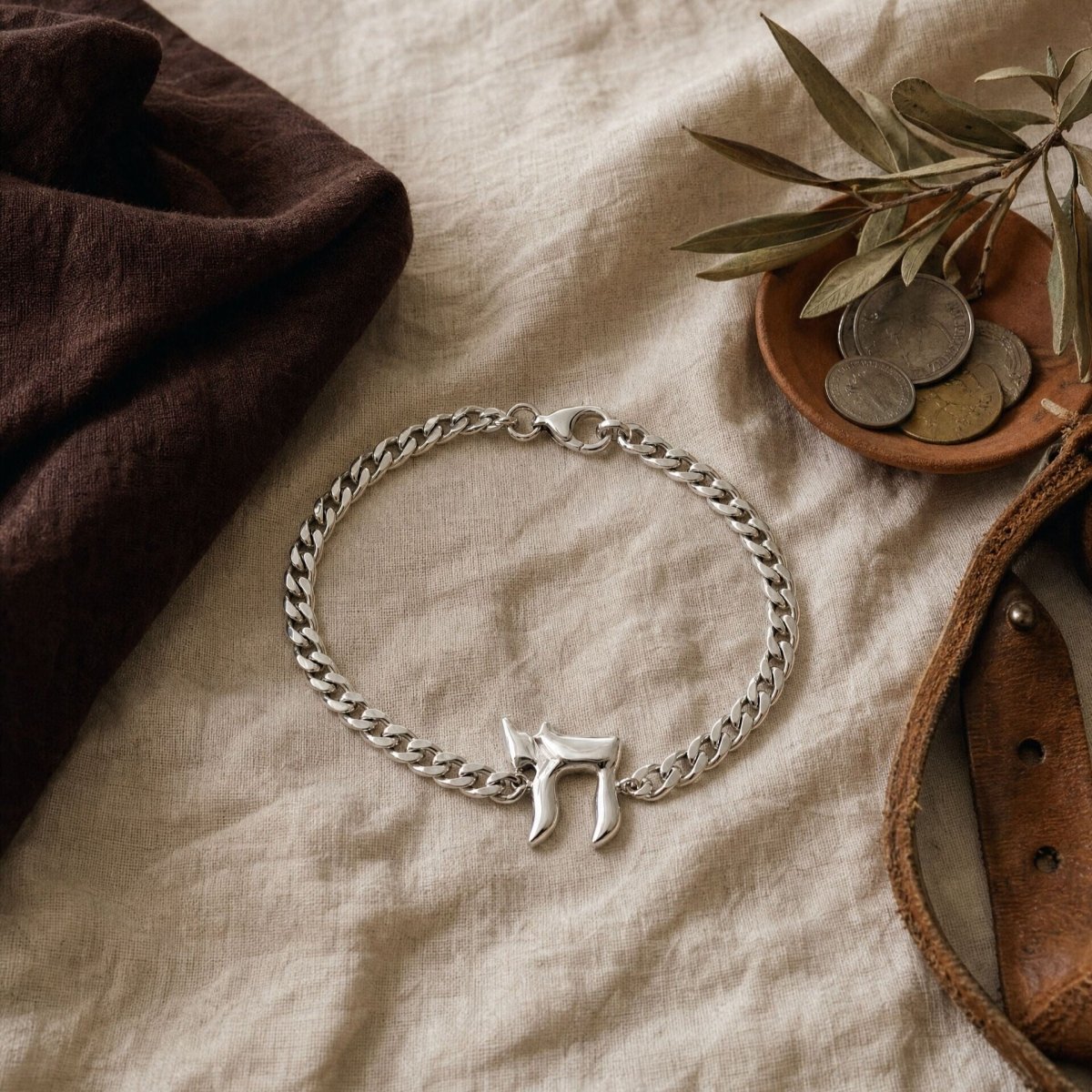 Chai Bracelet for Men | Sterling Silver 925 Curb Chain