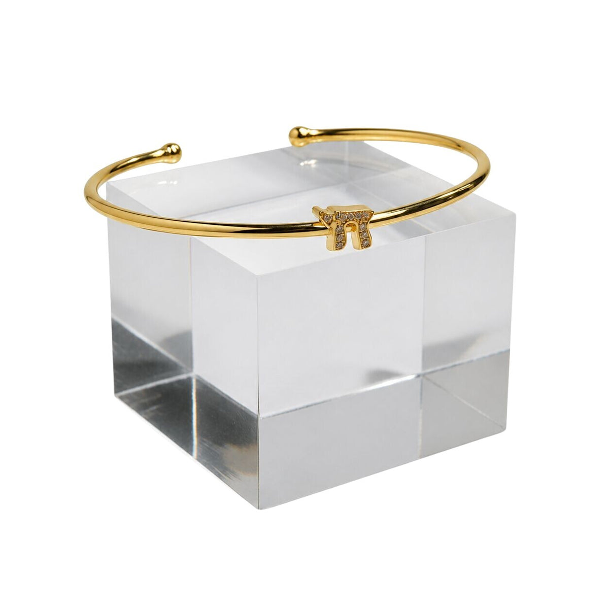 Pave chai comfort bangle in sterling silver with flexible cuff design by Alef Bet
