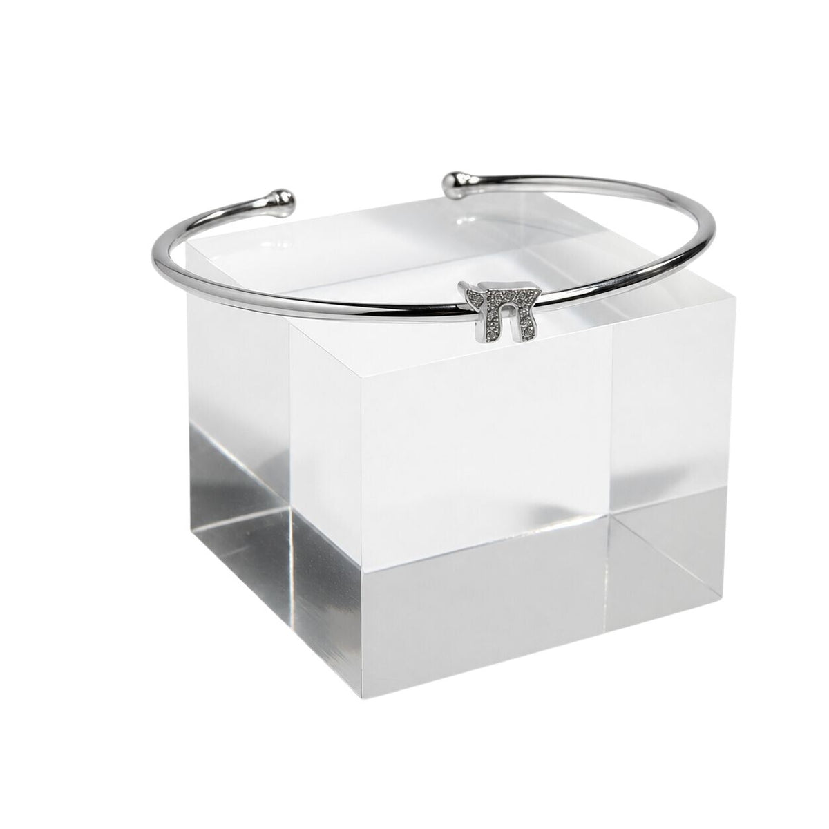 Pave chai comfort bangle in sterling silver with flexible cuff design by Alef Bet