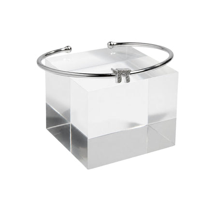 Pave chai comfort bangle in sterling silver with flexible cuff design by Alef Bet