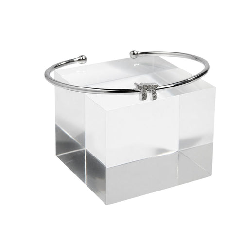 Pave chai comfort bangle in sterling silver with flexible cuff design by Alef Bet